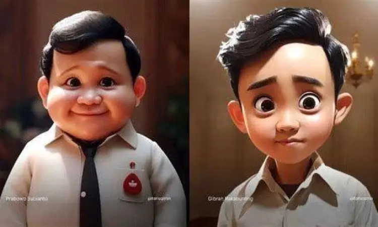 Ilustrasi kartun Prabowo Gibran bergaya 3D Pixar