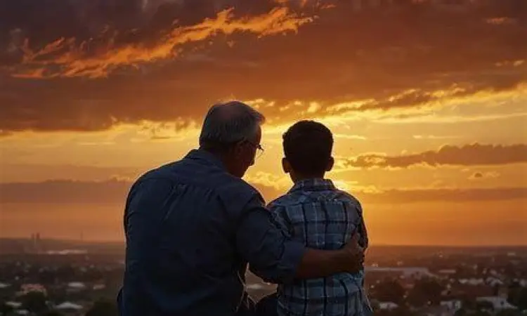 Ayah dan anak melihat cakrawala