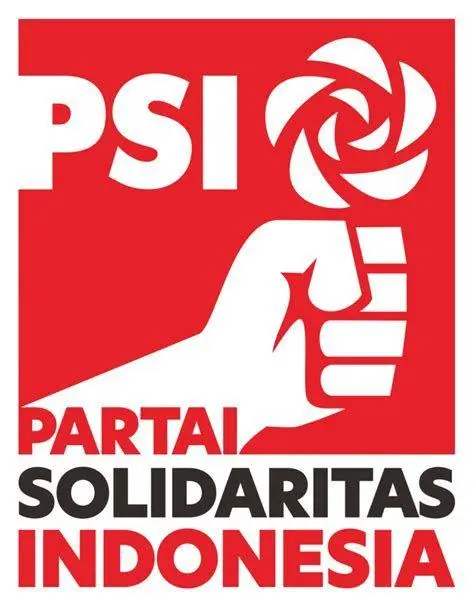 Identitas PSI Logo Partai Solidaritas Indonesia di depan gedung DPP