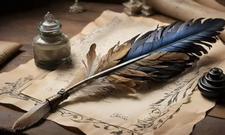Pena bulu dan perkamen tua