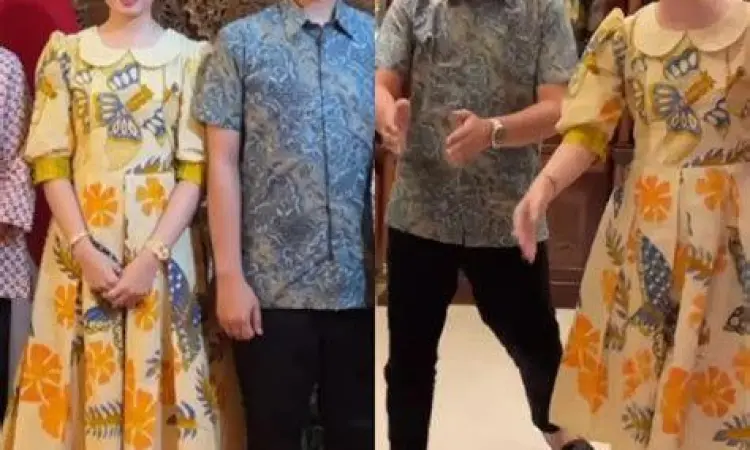 Selvi Ananda mengenakan busana batik khas Solo