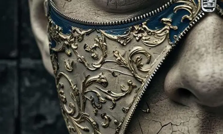 Ilustrasi topeng jatuh melambangkan kebebasan jiwa