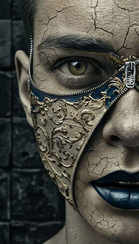 Simbolisme Topeng Gibran Ilustrasi topeng jatuh melambangkan kebebasan jiwa