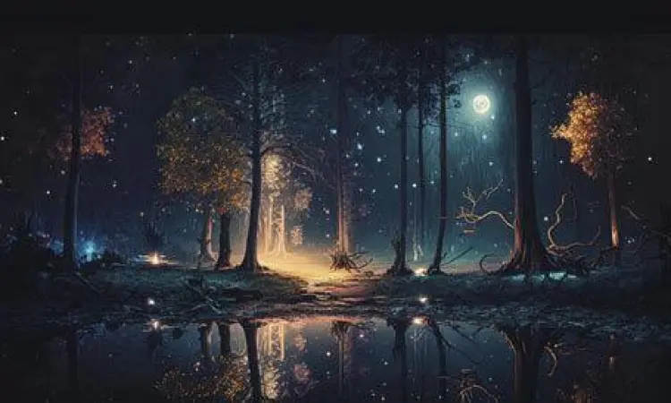 Lukisan gaya Gibran yang menggambarkan malam mistis