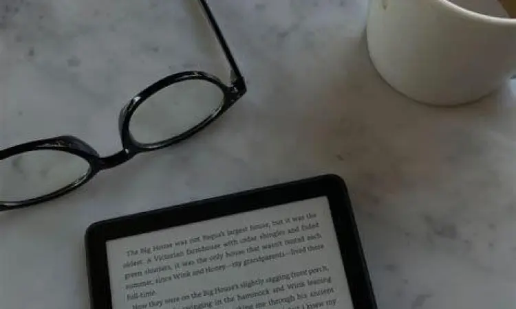 Seseorang membaca e-book di perangkat digital dengan suasana tenang